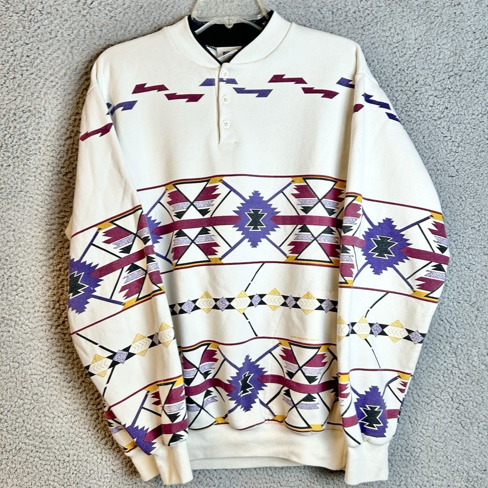 Vtg 90s Art Unlimited Sportswear Aztec tribal southwestern Print Sweatshirt Sz L